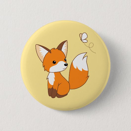 Niedlicher kleiner Fuchs sieht Schmetterling zu Button (Vorderseite)