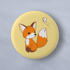 Niedlicher kleiner Fuchs sieht Schmetterling zu Button