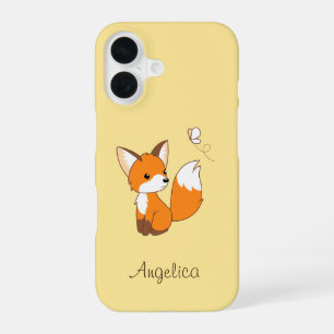 Niedlicher kleiner Fuchs sieht Schmetterling zu iPhone 16 Hülle