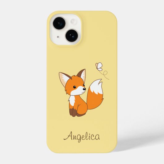 Niedlicher kleiner Fuchs sieht Schmetterling zu iPhone Hülle (Rückseite)