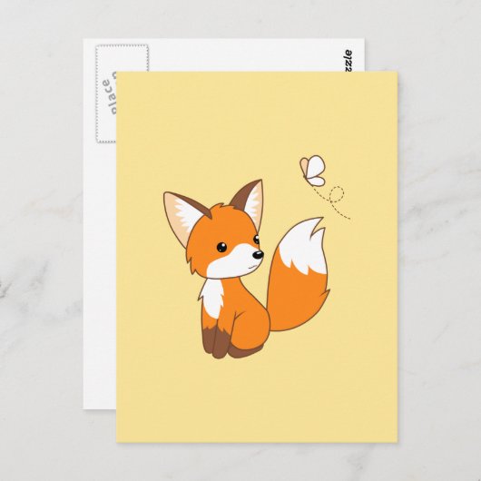 Niedlicher kleiner Fuchs sieht Schmetterling zu Postkarte (Vorne/Hinten)