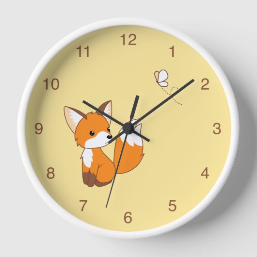 Niedlicher kleiner Fuchs sieht Schmetterlingsgelb Uhr (Vorderseite)