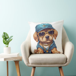 NIEDLICHER KLEINER GANGSTER PUPPY HUND IN KLEIDEN KISSEN
