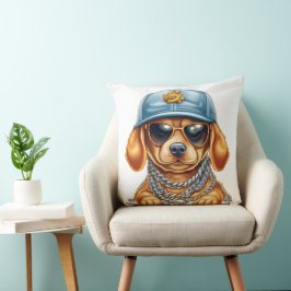 NIEDLICHER KLEINER GANGSTER PUPPY HUND IN KLEIDEN KISSEN
