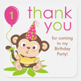 Niedlicher kleiner Girl-Affe Danke-Aufkleber Quadratischer Aufkleber