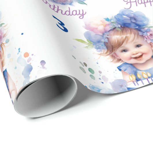 Niedlicher kleiner Girl Cake Add Name Age Geburtst Geschenkpapier (Rolleneckpunkt)