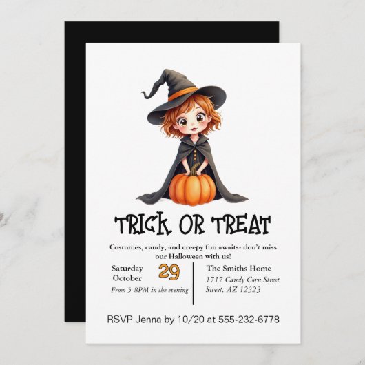 Niedlicher kleiner Girl-Trick oder Behandlung Einladung (Vorne/Hinten)