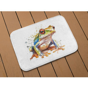 Niedlicher kleiner Grünbaumfrosch in Aquarell Badematte
