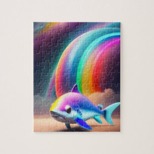 Niedlicher kleiner Hai mit Regenbogen Puzzle