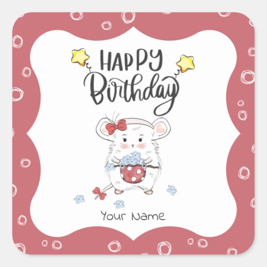 Niedlicher kleiner Hamster Custom Happy Birthday Quadratischer Aufkleber (Vorderseite)