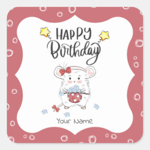 Niedlicher kleiner Hamster Custom Happy Birthday Quadratischer Aufkleber