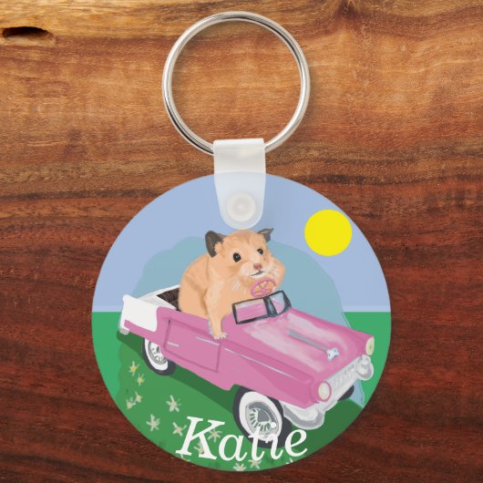Niedlicher kleiner Hamster Fahren mit einem rosa A Schlüsselanhänger (Vorderseite)
