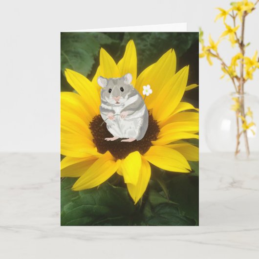 Niedlicher kleiner Hamster in gelber Sonnenblume Karte (Gelbe Blume)