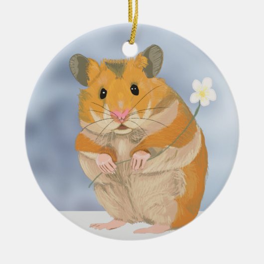 Niedlicher kleiner Hamster mit Blume Keramik Ornament (Vorne)