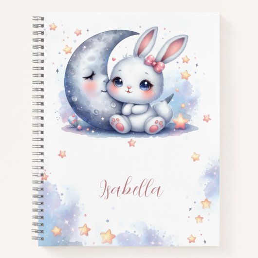 niedlicher kleiner Hase und Mond Notizblock (Vorderseite)