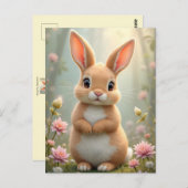 Niedlicher kleiner Hasen umgeben von Blume, Brauch Postkarte (Vorne/Hinten)