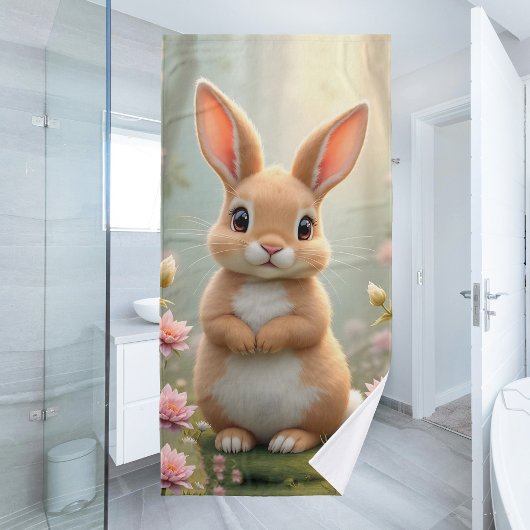 Niedlicher kleiner Hasen umgeben von Blume, Kinder Badehandtuch