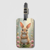 Niedlicher kleiner Hasen umgeben von Blume, Kinder Gepäckanhänger (Vorderseite Vertikal)