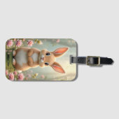 Niedlicher kleiner Hasen umgeben von Blume, Kinder Gepäckanhänger (Vorderseite (Horizontal))