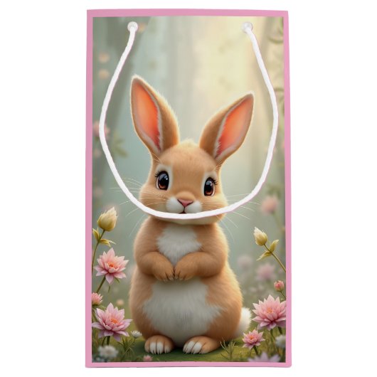 Niedlicher kleiner Hasen umgeben von Blume, Kinder Kleine Geschenktüte (Rückseite)