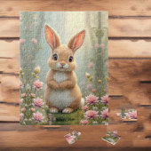 Niedlicher kleiner Hasen umgeben von Blume, Kinder Puzzle