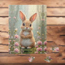 Niedlicher kleiner Hasen umgeben von Blume, Kinder Puzzle