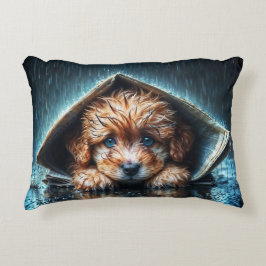 Niedlicher kleiner Hund am Regentag mit blauen Aug Dekokissen