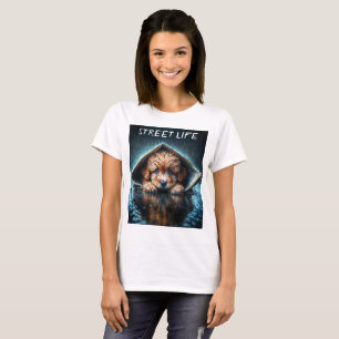 Niedlicher kleiner Hund am Regentag mit blauen Aug T-Shirt