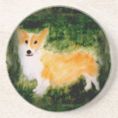 Niedlicher kleiner Hund Corgi Sandstein Untersetzer (Vorne)