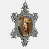 Niedlicher kleiner Hund Schneeflocke Gerahmte Orna Schneeflocken Zinn-Ornament (Links)