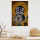 Niedlicher kleiner Hund und Sonnenblumen Poster (Küche)