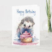 Niedlicher kleiner Igel mit Kuchen - jedes Alter G Karte (Vorderseite)