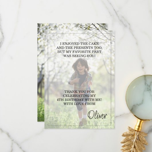 Niedlicher kleiner Junge Foto Geburtstag Dankeschö Dankeskarte (Vorderseite/Rückseite Beispiel)