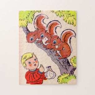 niedlicher kleiner Junge füttre niedliche Eichhörn Puzzle