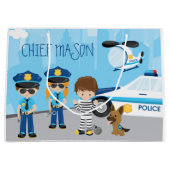 Niedlicher kleiner Kid-Cartoon-Polizist mit Vornam Große Geschenktüte (Vorderseite)