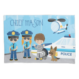 Niedlicher kleiner Kid-Cartoon-Polizist mit Vornam Kissenbezug
