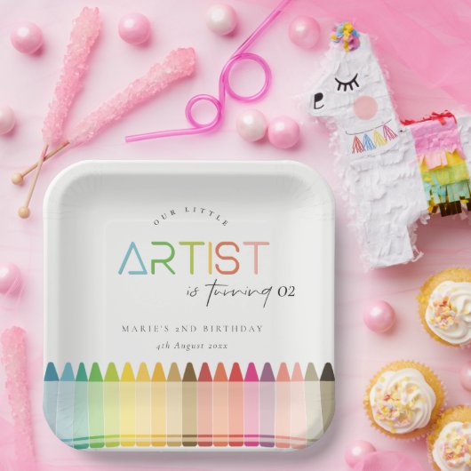 Niedlicher kleiner Künstler Crayon Regenbogen jede Pappteller (Party)