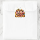 Niedlicher kleiner Lord Ganesh und Göttin Lakshmi Quadratischer Aufkleber (Tasche)