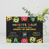 Niedlicher Kleiner Monster Bash Boy Geburtstag Ein Einladung (Stehend Vorderseite)