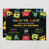Niedlicher Kleiner Monster Bash Boy Geburtstag Ein Einladung (Vorne/Hinten)