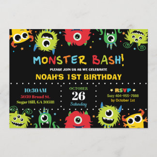 Niedlicher Kleiner Monster Bash Boy Geburtstag Ein Einladung