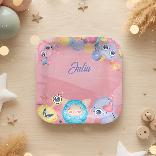 Niedlicher Kleiner Monster-Kindergeburtstag Pappteller