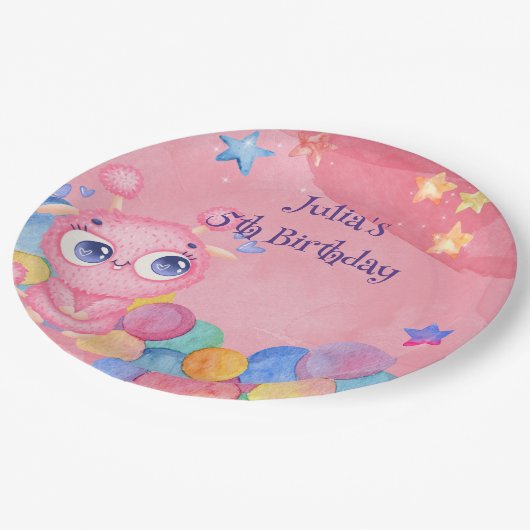 Niedlicher Kleiner Monster-Kindergeburtstag Pappteller (Schrägansicht)