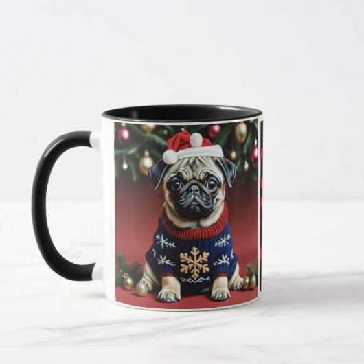 Niedlicher kleiner Mops zu Weihnachten Tasse (Links)