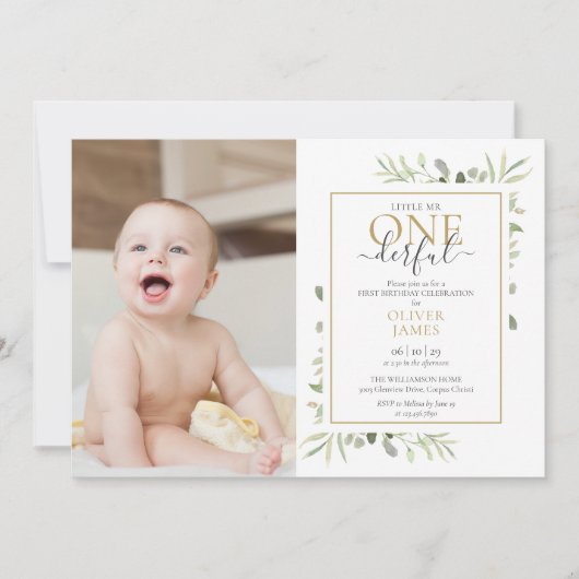 Niedlicher Kleiner Mr. ONEderful Foto Boy Erster G Einladung (Vorderseite)