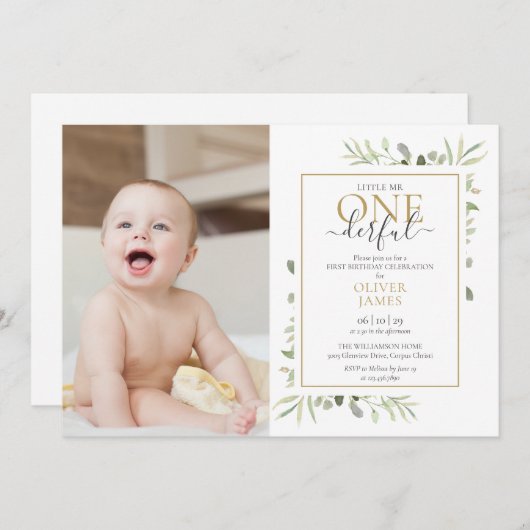 Niedlicher Kleiner Mr. ONEderful Foto Boy Erster G Einladung (Vorne/Hinten)