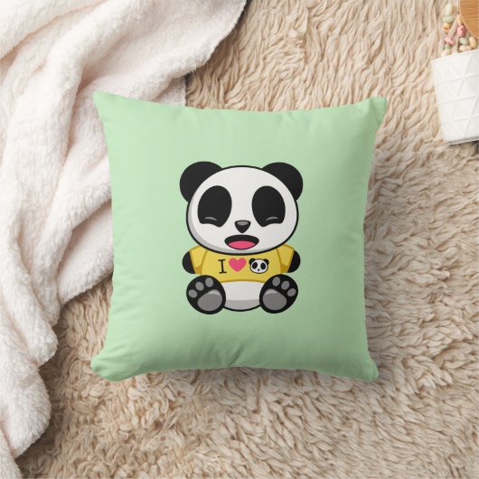 Niedlicher kleiner Panda in gelbem T - Shirt auf G Kissen (Decke)