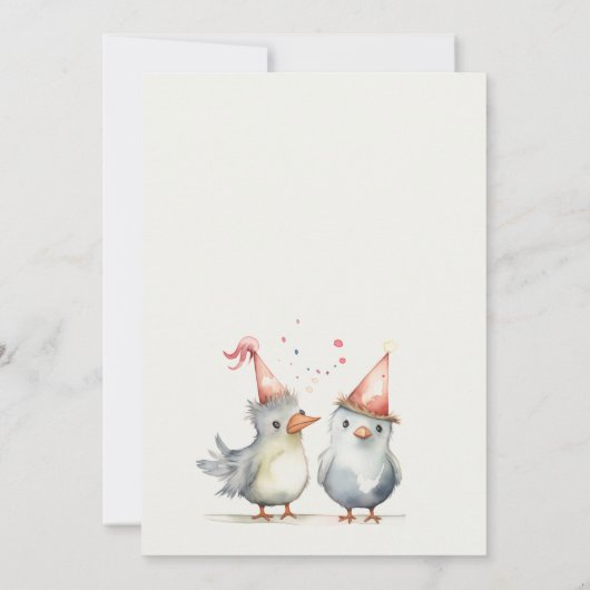 Niedlicher Kleiner Party Vögel Aquarell Kindergebu Dankeskarte (Rückseite)