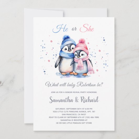 Niedlicher kleiner Pinguin, er oder sie Winter Gen Einladung (Vorderseite)