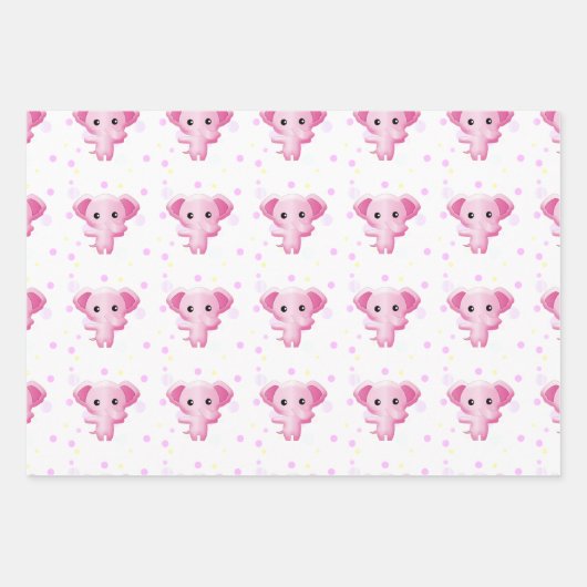 Niedlicher kleiner Pink-Baby-Elefant Geschenkpapier Set (Vorderseite 2)